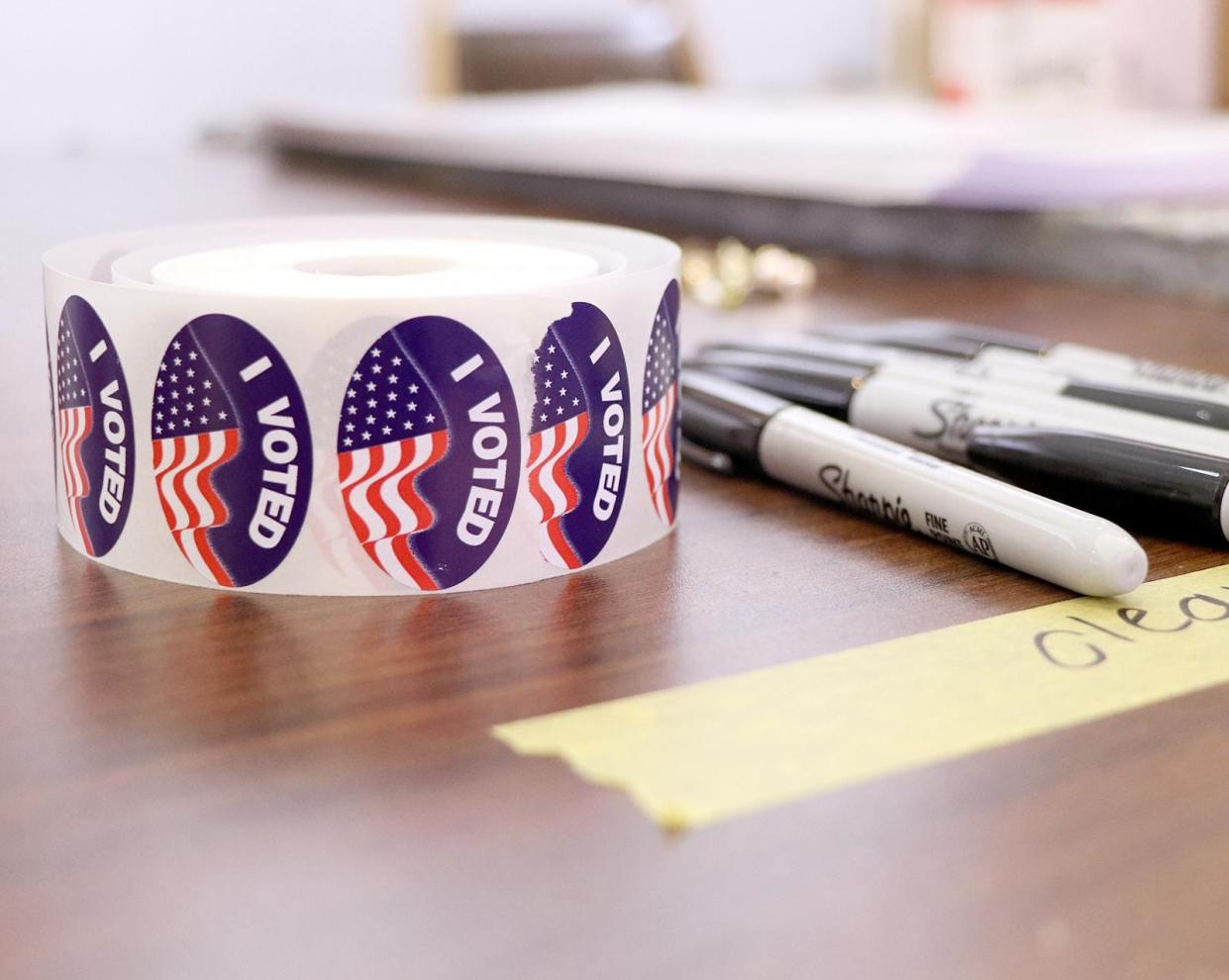 Stickers proclaiming "I voted" awaited residents upon completion of their ballot.