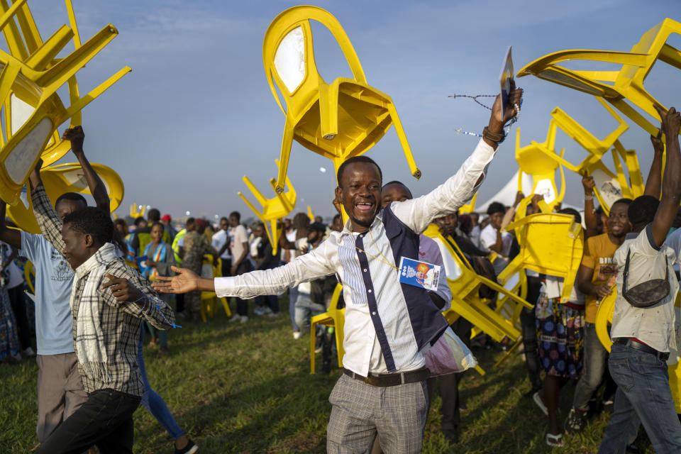 Worshippers gather at Ndolo airport for a Holy Mass with Pope Francis in Kinshasa, Congo, Wednesday, Feb. 1, 2023. Francis is in Congo and South Sudan for a six-day trip. (AP Photo/Jerome Delay)