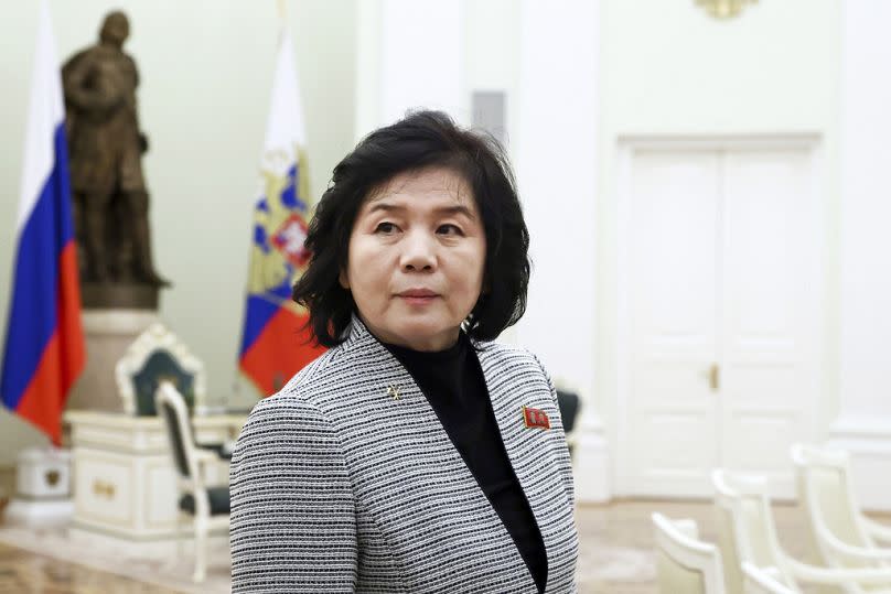 North Korean Foreign Minister Choe Son Hui arrives to meet with Russian President Vladimir Putin at the Kremlin in Moscow, Russia on Tuesday