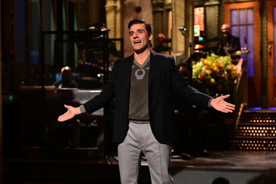 Host Oscar Isaac during the monologue on Saturday, March 5, 2022.