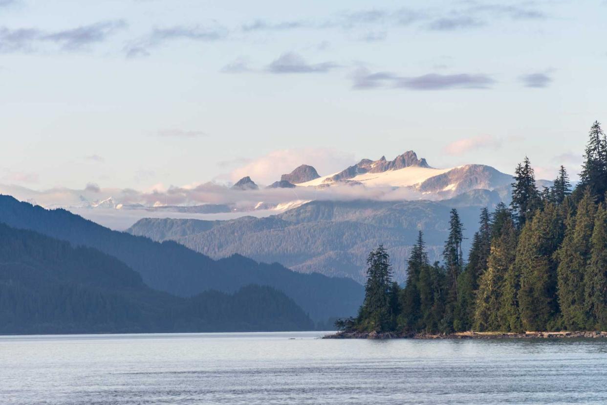 Mountains, trees, and water in Alaska