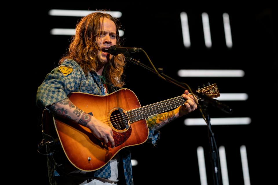 Billy Strings performs at Bridgestone Arena in Nashville, Tenn., Friday, Feb. 24, 2023.