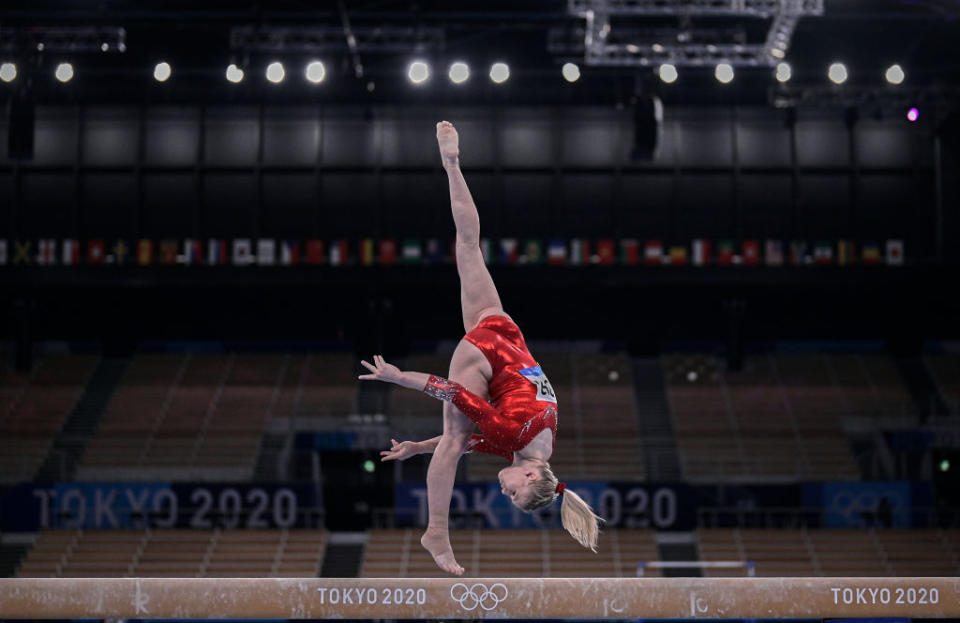 Jade Carey of Team USA during women's qualification for the Artistic Gymnastics final at the Olympics at Ariake Gymnastics Centre, Tokyo, Japan on July 25, 2021.<span class="copyright">Ulrik Pedersen—NurPhoto via Getty Images</span>