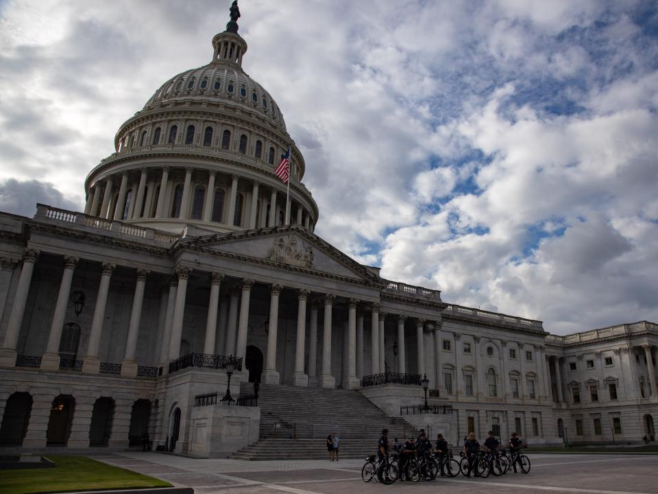 U.S. Capitol police patrol the Capitol grounds on September 17, 2021 amidst a state of heightened security ahead of the 'Justice for J6' rally scheduled for September 18, in Washington, United States