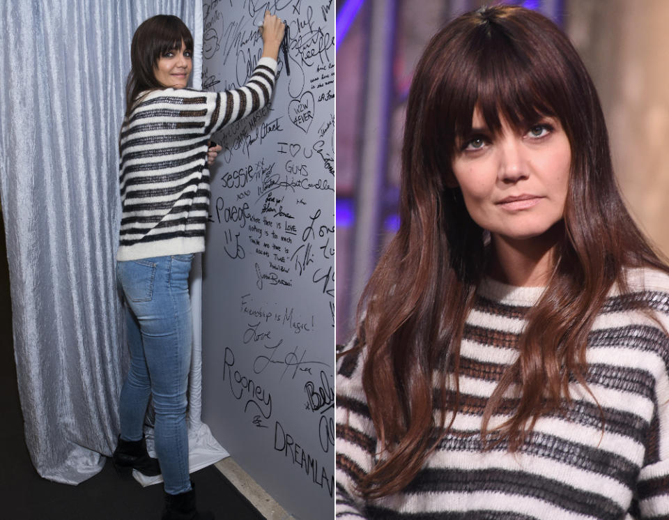 <p>Kaum mehr wiederzuerkennen: Beim Besuch der "AOL Build Series" in New York versteckte Katie Holmes ihre Kurven in schlechtsitzenden Acne-Jeans und einem Schlabberpulli von Yves Saint Laurent - und ihr hübsches Gesicht unter ihrem neuen Pony, der verdächtig an eine Faschingsperücke erinnerte! Zum Glück … (7. Dezember 2016, Bilder: Getty Images) </p>