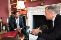 Britain's Chancellor of the Exchequer Rishi Sunak meets with the Governor of the Bank of England Mark Carney at Downing Street, in London