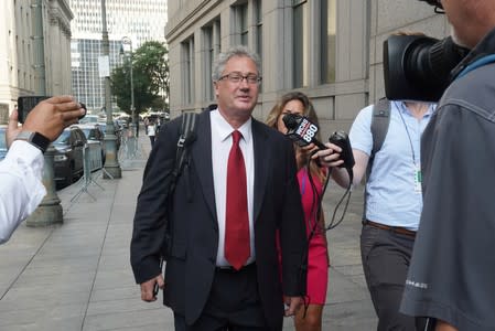 Attorney Jeffrey S. Pagliuca, lawyer for Ghislaine Maxwell leaves Manhattan Federal Court following a hearing in a defamation lawsuit filed by one of Jeffrey Epstein's alleged victims, Virginia Giuffre, in New York
