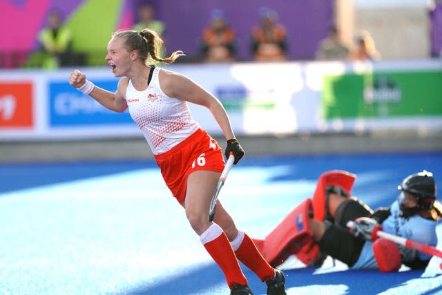 Izzy Petter celebrates scoring her penalty against New Zealand on Friday