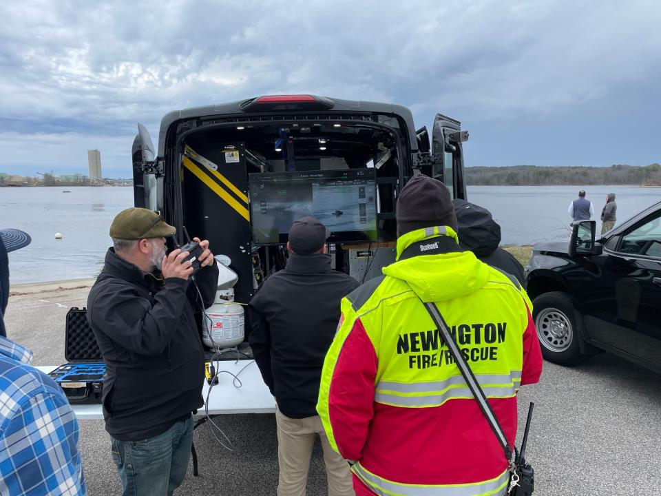 New Hampshire State Police and local police and fire and rescue personnel were investigating in the area of the high-level Piscataqua River Bridge on Interstate 95 between Portsmouth, New Hampshire and Kittery, Maine on Wednesday, April 10, 2024.