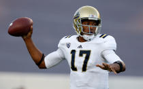 Brett Hundley of the UCLA Bruins throws a pass during the game against the Rice Owls at Rice Stadium on August 30, 2012 in Houston, Texas. (Photo by Scott Halleran/Getty Images)