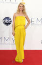 Claire Danes from "Homeland" arrives at the 64th Primetime Emmy Awards at the Nokia Theatre on Sunday, Sept. 23, 2012, in Los Angeles. (Photo by Matt Sayles/Invision/AP)