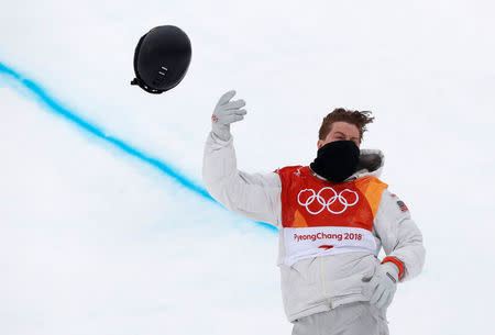 FILE PHOTO: Snowboarding - Pyeongchang 2018 Winter Olympics - Men's Halfpipe Finals - Phoenix Snow Park in Pyeongchang, South Korea February 14, 2018 - Shaun White of the U.S. reacts. REUTERS/Issei Kato/File Photo