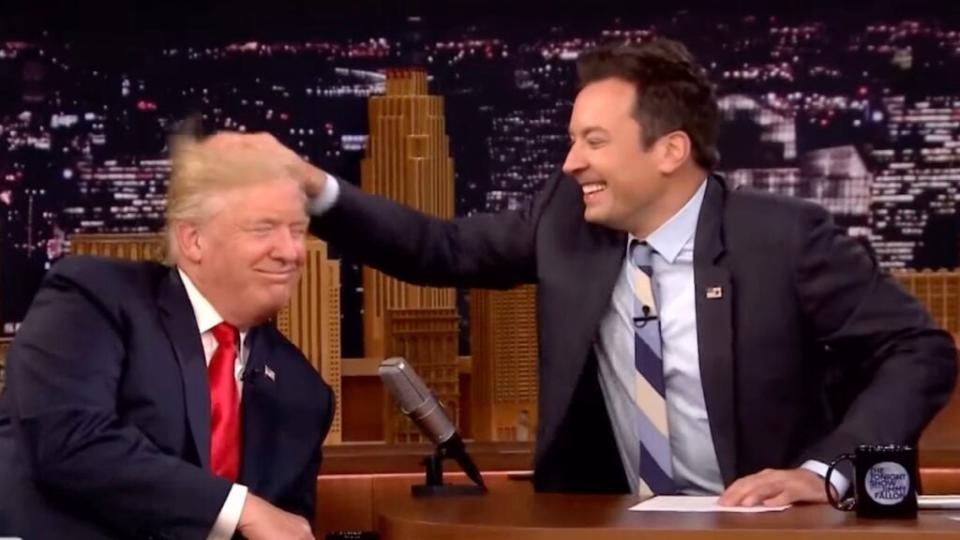 Jimmy Fallon messes up Donald Trump's hair on The Tonight Show in 2016