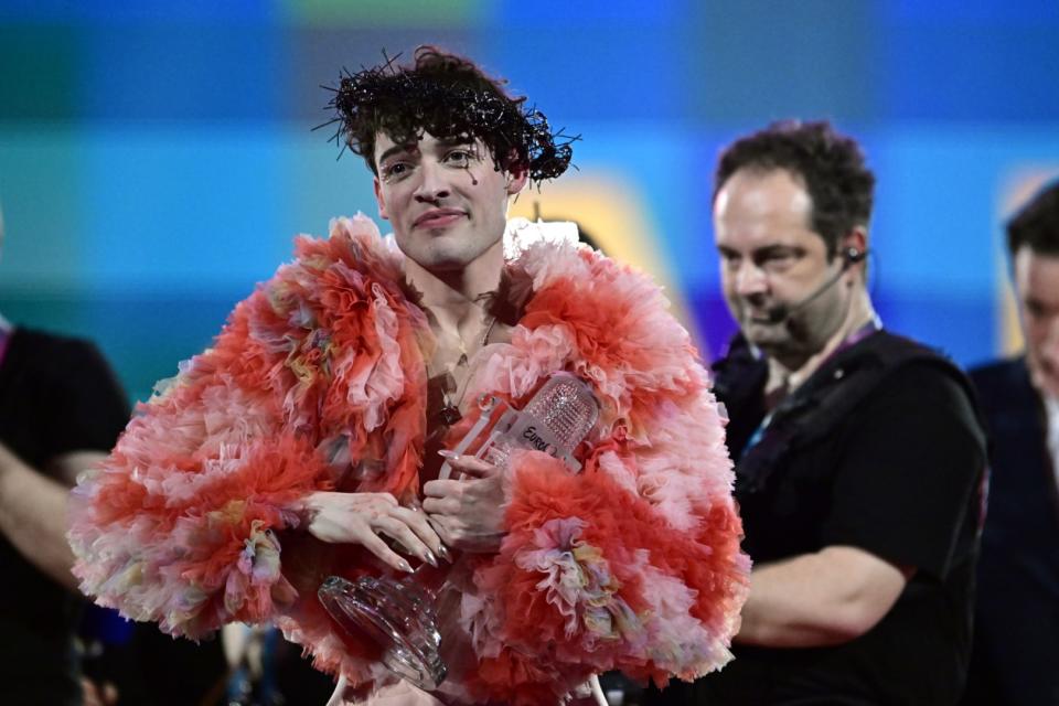 <span>Swiss singer Nemo celebrates after winning the final of the 68th Eurovision Song Contest (ESC) 2024 on May 11, 2024, in Malmo, Sweden</span><div><span>Tobias SCHWARZ</span><span>AFP</span></div>