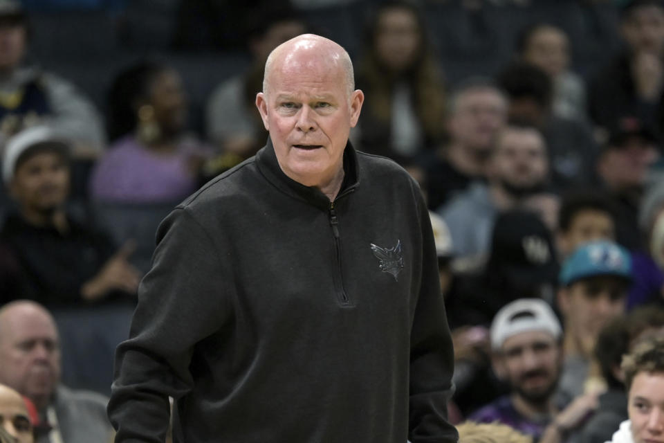 Charlotte Hornets head coach Steve Clifford looks on during the first half of an NBA basketball game against the Indiana Pacers, Sunday, Feb. 4, 2024, in Charlotte, N.C. (AP Photo/Matt Kelley)