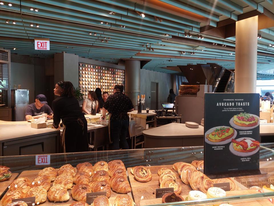 The kitchen and the pastry display at the Starbucks Reserve Roastery in Chicago