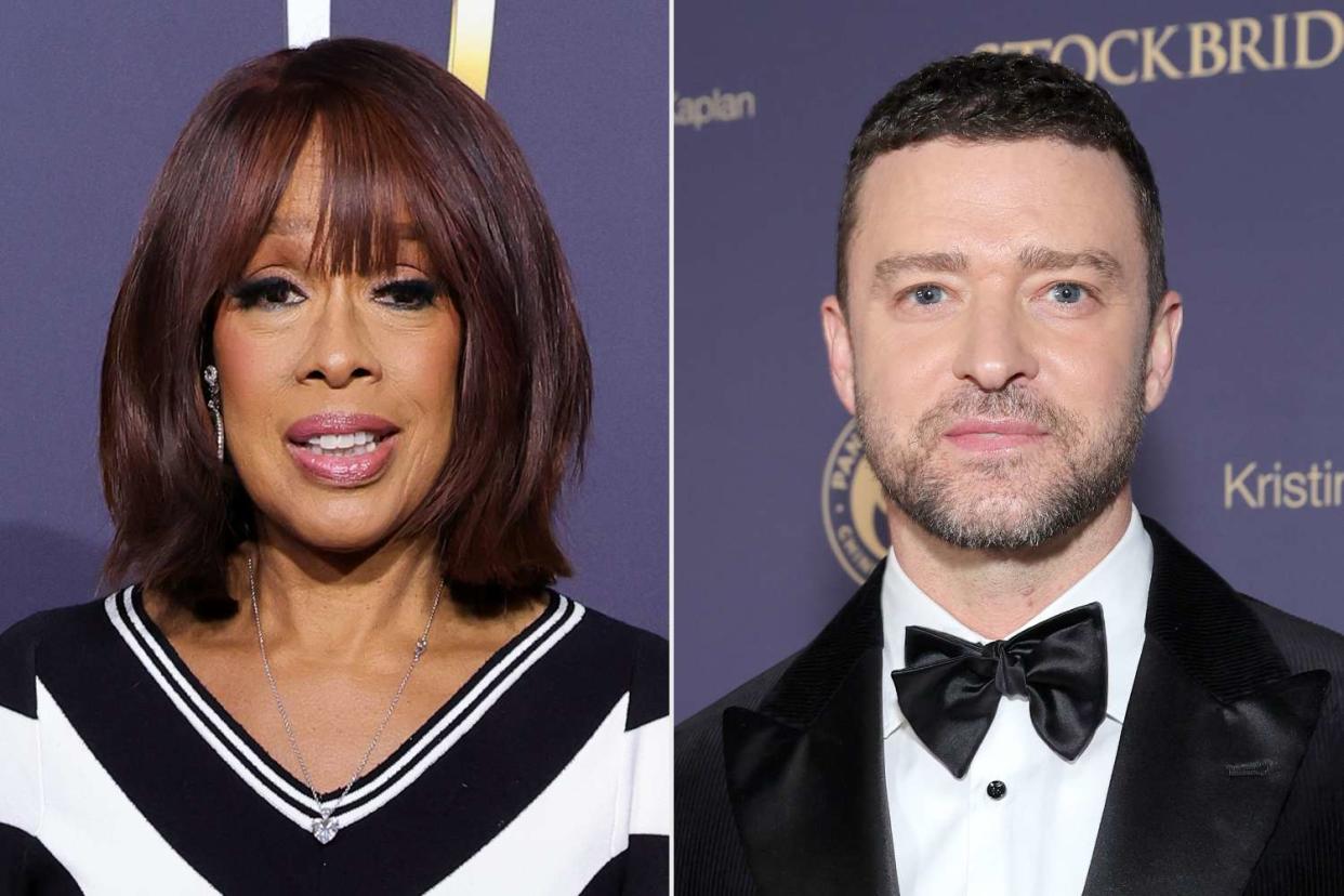 <p>Ethan Miller/Getty; Matt Winkelmeyer/Getty</p> Gayle King (left) and Justin Timberlake (right)