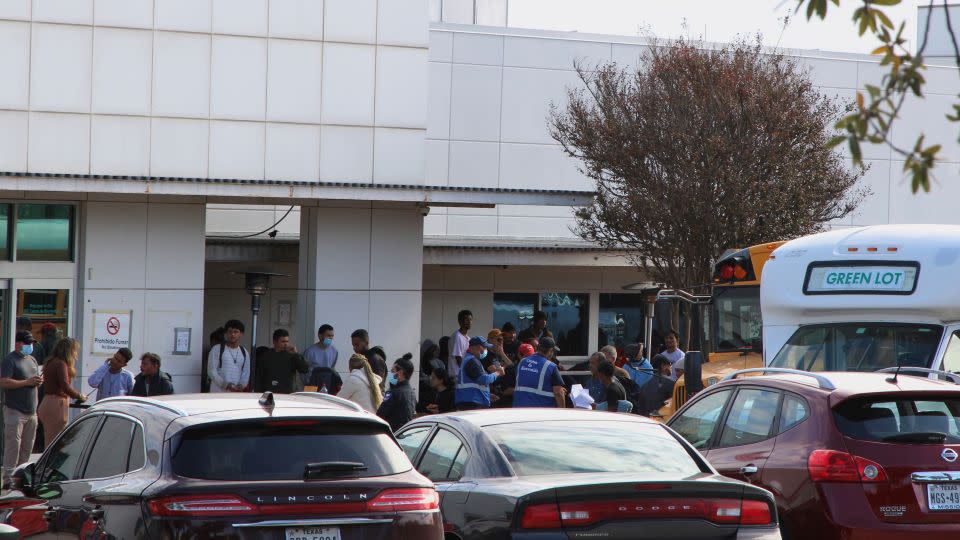 The Migrant Resource Center opened in July 2022 as a temporary place for migrants traveling through San Antonio. - Carlos Kosienski/Sipa via AP/FILE