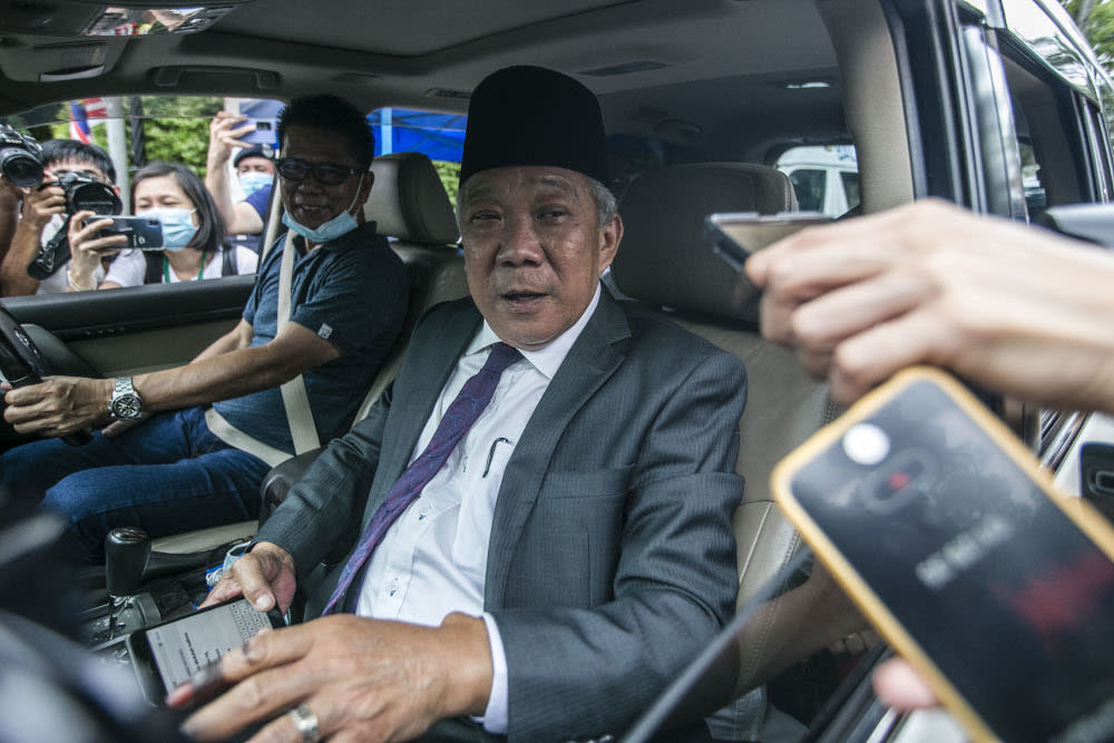 Sabah Umno chief Datuk Seri Bung Moktar Radin speaks to reporters after an audience with the Yang di-Pertua Negeri Tun Juhar Mahiruddin at Istana Negeri, Kota Kinabalu September 27, 2020. — Picture by Firdaus Latif