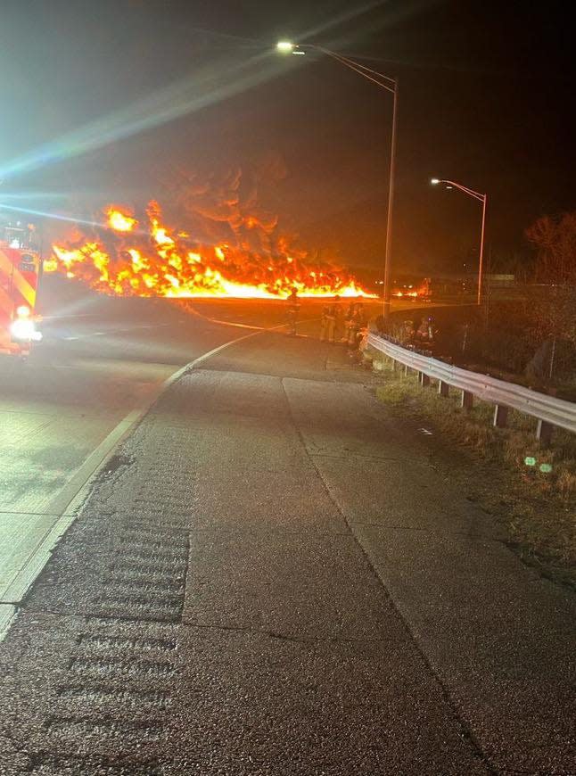 A tanker truck overturned and exploded in Maryland early Friday morning on March 24, 2023, according to the Baltimore County Fire Department.