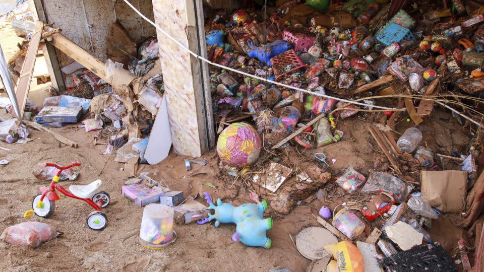 Toys are seen in a flood damaged store in Derna, on September 11. - AFP/Getty Images