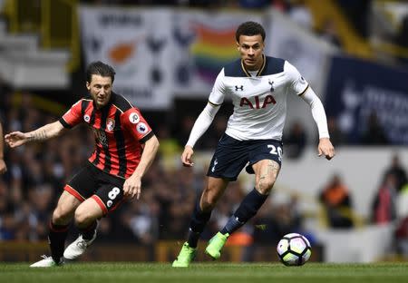 Britain Soccer Football - Tottenham Hotspur v AFC Bournemouth - Premier League - White Hart Lane - 15/4/17 Tottenham's Dele Alli in action with Bournemouth's Harry Arter Reuters / Dylan Martinez Livepic