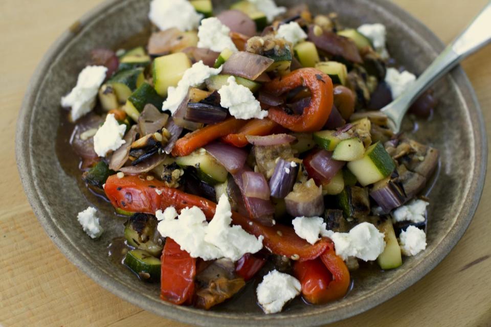 This July 29, 2013 photo shows grilled ratatouille salad in Concord, N.H. (AP Photo/Matthew Mead)