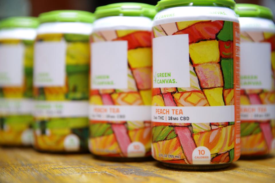 A THC-infused Peach Tea-flavored beverage is pictured Friday, Jan. 19, 2024 at JohnÕs Grocery in Iowa City, Iowa.