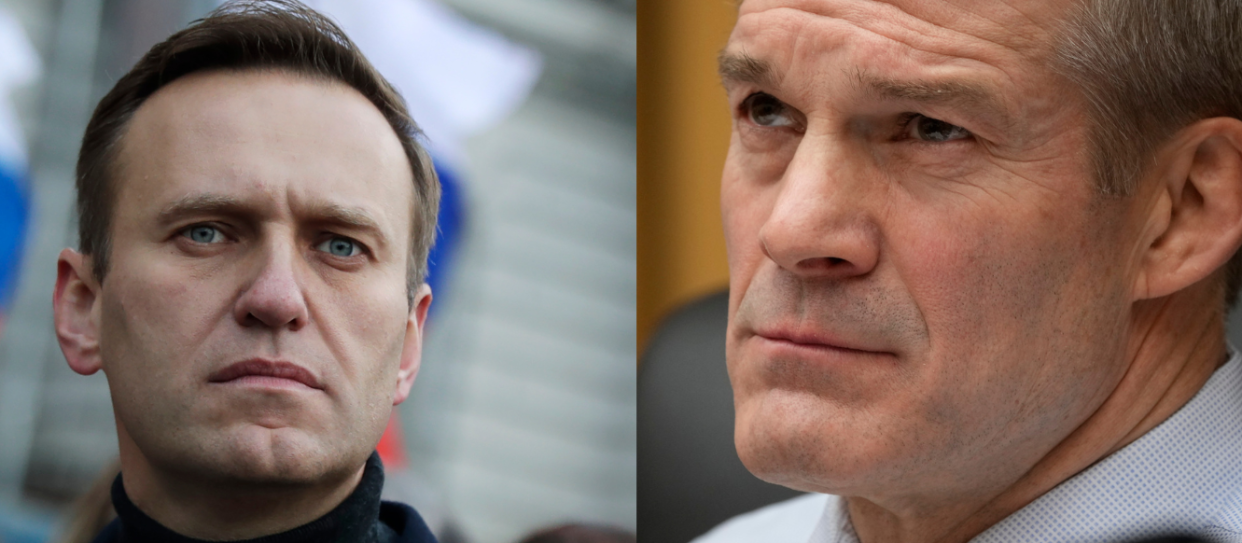 Left - Russian opposition activist Alexei Navalny is pictured taking part in a march in memory of Boris Nemtsov in Moscow, Russia.
(Photo: Pavel Golovkin, AP Images) Right- Rep.  Jim Jordan, R-Ohio photo by Jack Gruber, USA TODAY