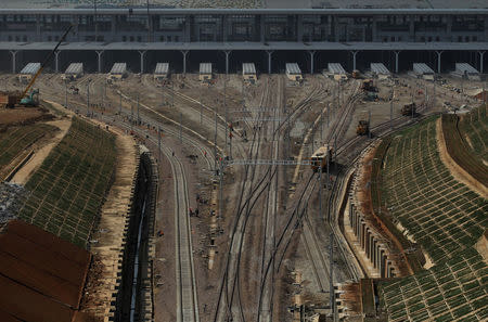 A view of the construction site of the new Kunming South Railway Station in Chenggong District of Kunming, Yunnan province, April 14, 2016. REUTERS/Wong Campion