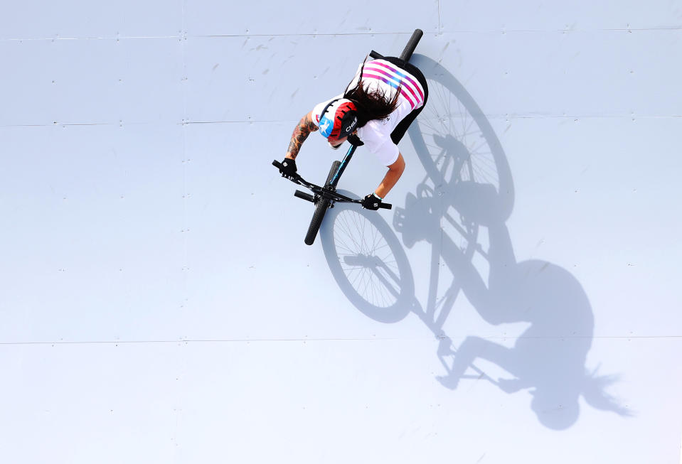 <p>Detailed view of Macarena Perez Grasset of Team Chile prepares for the race prior to the Women's BMX Freestyle seeding event on day eight of the Tokyo 2020 Olympic Games at Ariake Urban Sports Park on July 31, 2021 in Tokyo, Japan. (Photo by Laurence Griffiths/Getty Images)</p> 