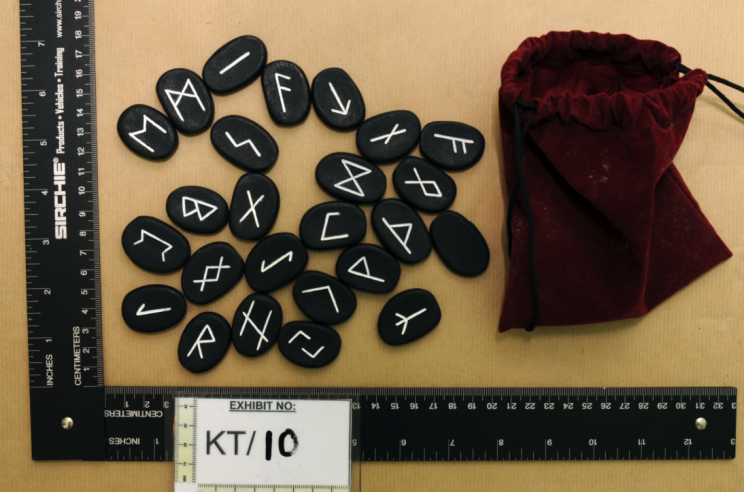 These runes, found in Mair's home, feared the mark of the BBB - a South African White Supremacist group (Picture: PA)