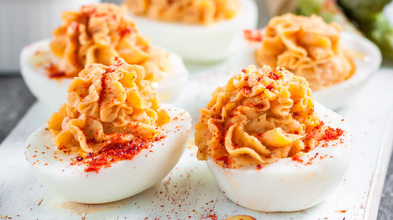 Devilled eggs made with hummus