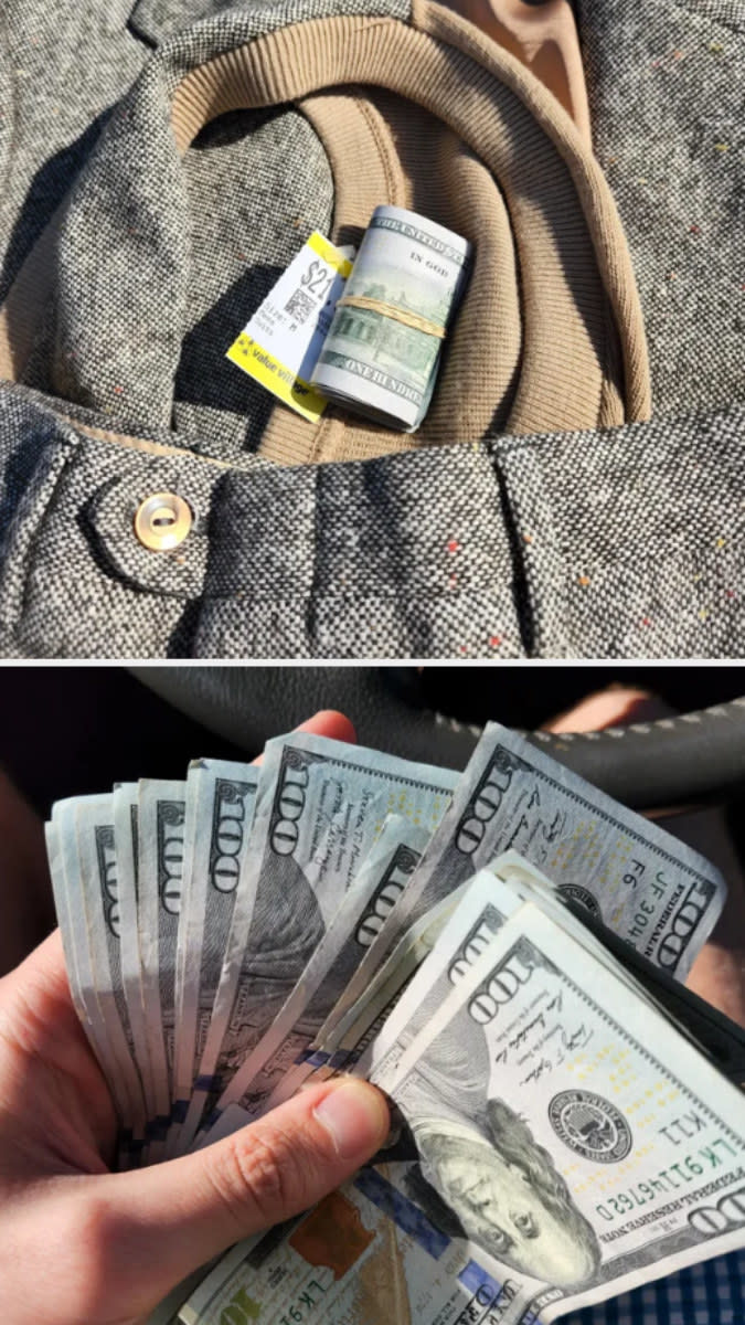 rolled up cash found in a suit