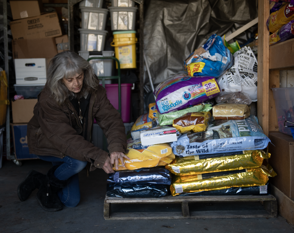 Rene Lamp at the dog food supply stack.