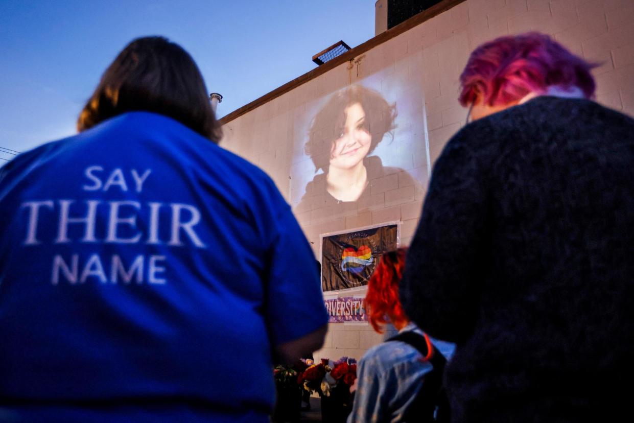 <span>People attend a candlelit service for Nex Benedict in Oklahoma City on 24 February 2024.</span><span>Photograph: Nate Billings/The Oklahoman via AP</span>