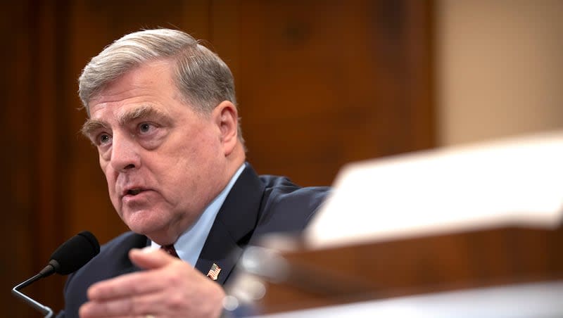 Retired Gen. Mark Milley, the former chairman of the Joint Chiefs of Staff, appears before the House Foreign Affairs Committee about the U.S. withdrawal from Afghanistan on Capitol Hill, Tuesday, March 19, 2024, in Washington.