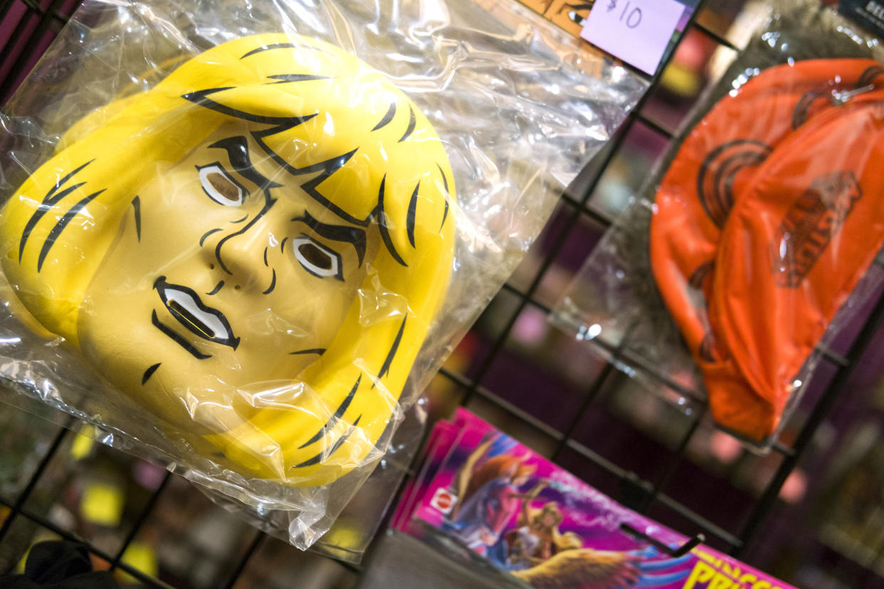 ANAHEIM, CALIFORNIA - AUGUST 18: Vintage He-Man masks on display during Power-Con 2019 at Hilton Anaheim on August 18, 2019 in Anaheim, California. (Photo by Angela Papuga/Getty Images)