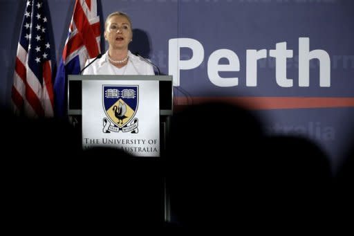 US Secretary of State Hillary Clinton speaks at the University of Western Australia in Perth