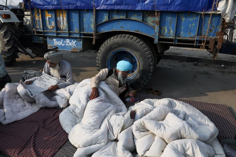 FILE PHOTO: A protest against the newly passed farm bills, at Singhu border near Delhi