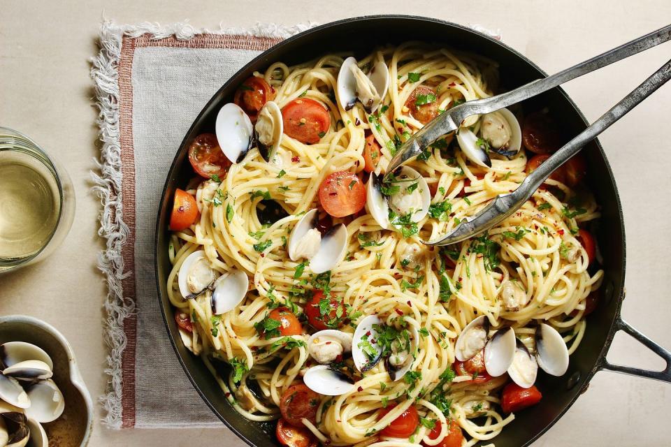 <p>Pasta is always a winner, IOP, and putting it with gorgeous clams just makes it extra special.</p><p>Get the <a href="https://www.delish.com/uk/cooking/recipes/a42987325/vongole/" rel="nofollow noopener" target="_blank" data-ylk="slk:Spaghetti Alle Vongole;elm:context_link;itc:0" class="link ">Spaghetti Alle Vongole</a> recipe.</p>