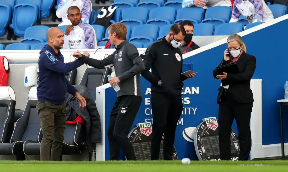 Pep Guardiola has promised Graham Potter a handshake before and after Saturday’s match (Catherine Ivill/NMC Pool/PA) (PA Archive)