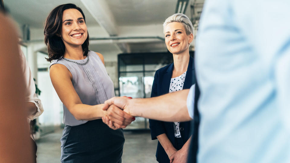 Business people shaking hands in the office.