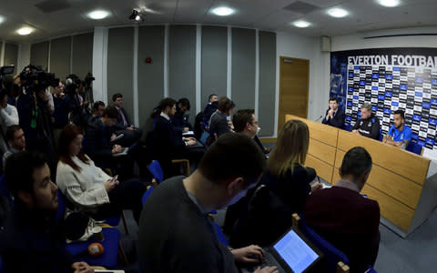 Theo Walcott at his Everton unveiling - Credit: GETTY IMAGES