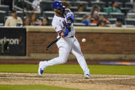 New York Mets' Jonathan Villar hits a home run during the seventh inning of a baseball game against the Pittsburgh Pirates, Friday, July 9, 2021, in New York. (AP Photo/Frank Franklin II)