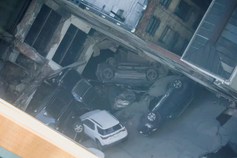 Aftermath of the collapse of a parking garage in the Manhattan borough of New York City