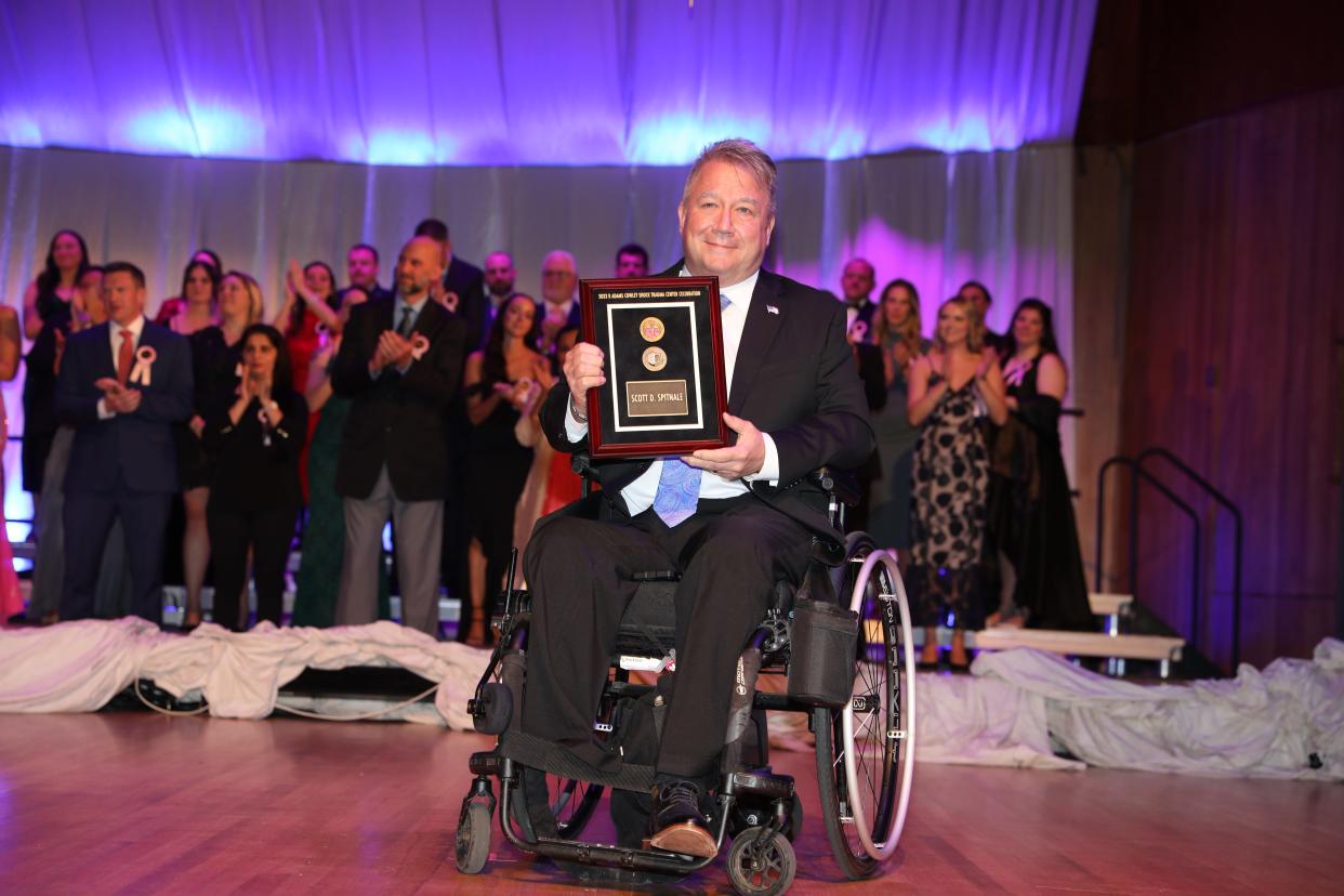 Keedysville resident Scott Spitnale was recognized Nov. 18, 2023, during the 33rd annual Shock Trauma Heroes Celebration in Baltimore. Standing behind Scott are several of the medical personnel who helped save his life following a June 2021 crash in southern Washington County.