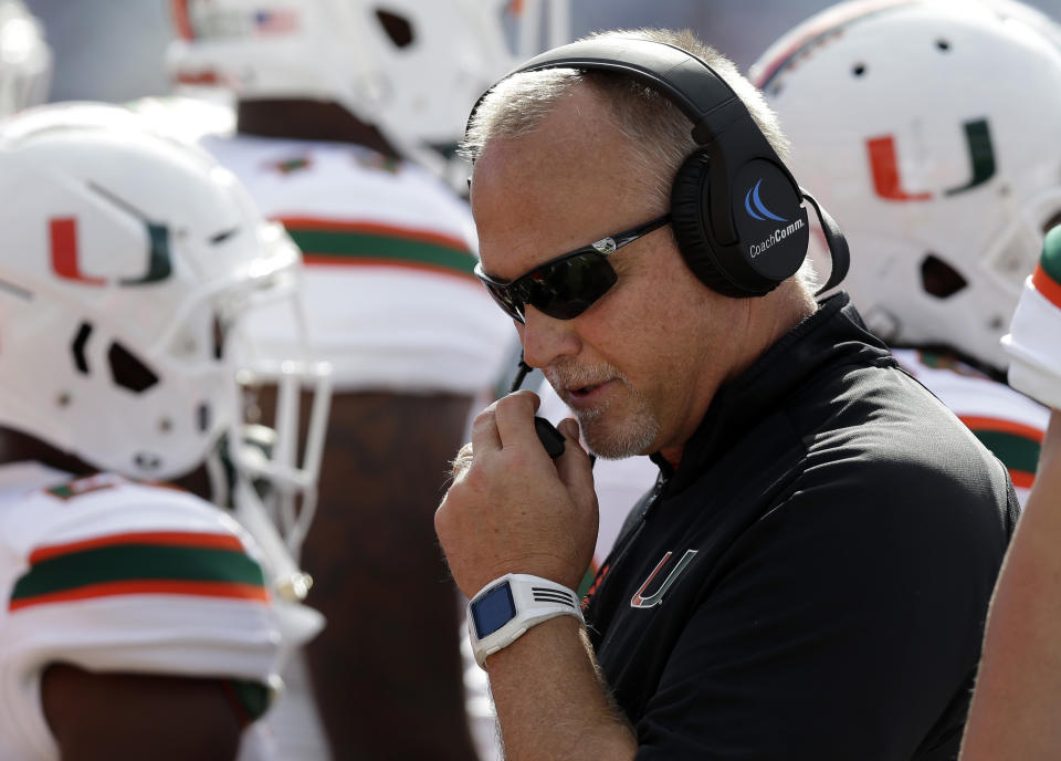 Second-year Miami head coach Mark Richt has led the Hurricanes to an 8-0 start and the school’s first appearance in the ACC Championship (AP Photo).