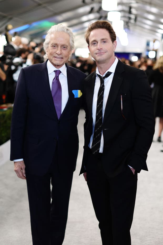 Michael Douglas and his son Cameron Douglas at the 2022 Screen Actors Guild Awards<p>Dimitrios Kambouris/Getty Images for WarnerMedia</p>