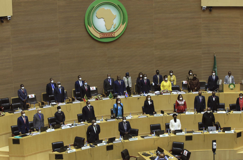 African heads of state attend the 35th Ordinary Session of the African Union (AU) Assembly in Addis Ababa, Ethiopia, Feb. 5, 2022. The G20 group of the world's leading economies is welcoming the African Union as a permanent member, a powerful acknowledgement of the continent of more than 1.3 billion people as its countries seek a more important role on the global stage. (AP Photo, File)